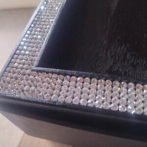 Luxury Dark Oak Wood Hand-Set Swarovski Crystal Serving Vanity Tray FRANCE NIB